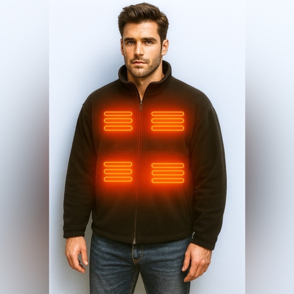 NWT Men’s Heated Jacket 5V  -XXL Black, + ActionHeat Power Bank Included Redhead